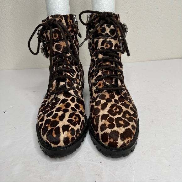 Rebecca Minkoff Jaden Leopard Print Cow Fur Buckle Boots Sz 7.5 Mobwife Boho - Picture 3 of 10